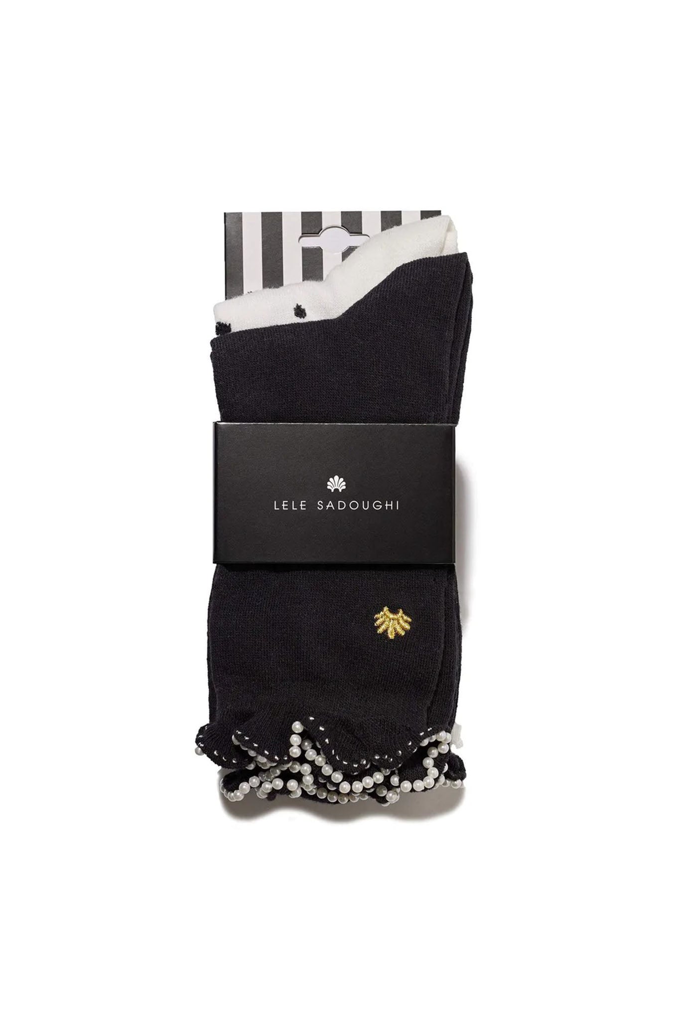 Black and White Set of 2 Black Tie Ruffle Socks