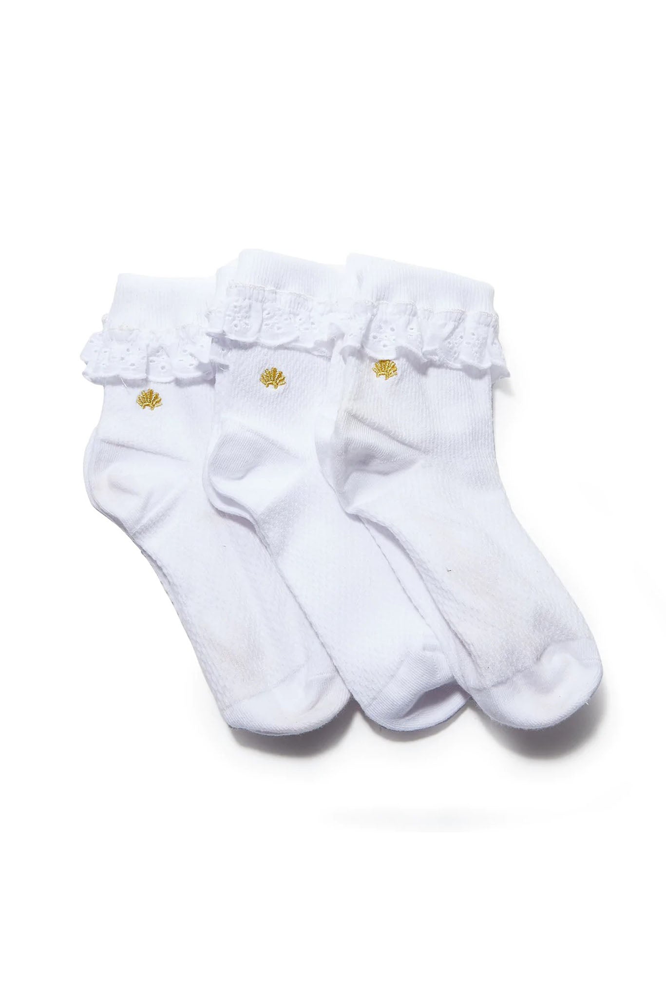 White Set Of 3 Cindy Ruffle Socks