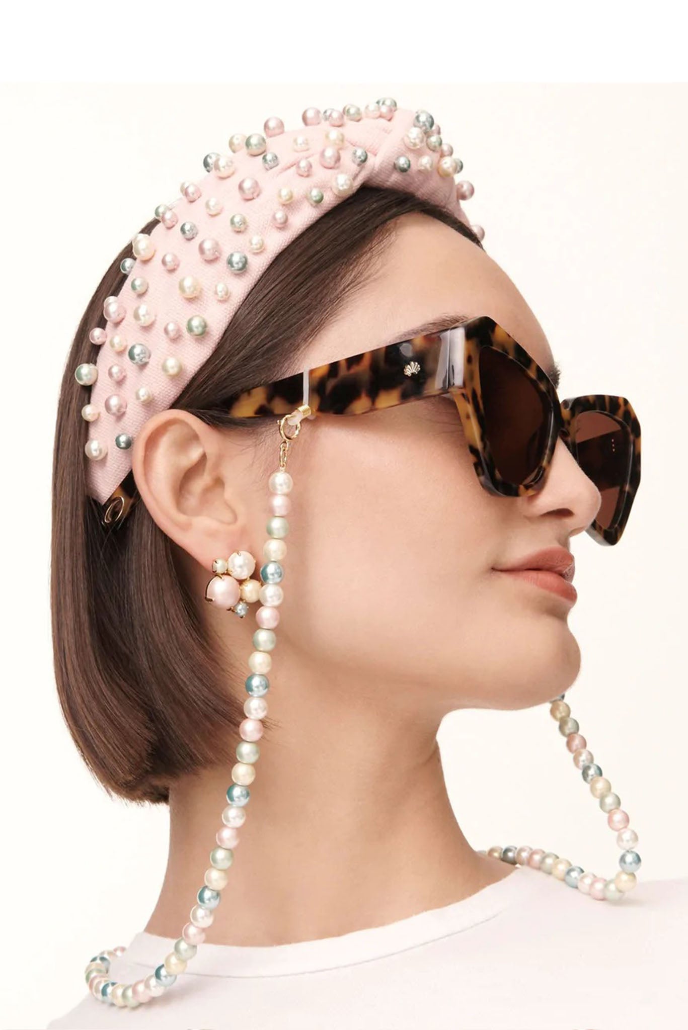 Lele Sadoughi X Atlantic-Pacific Pastel Rainbow Multi Pearl Knotted Headband