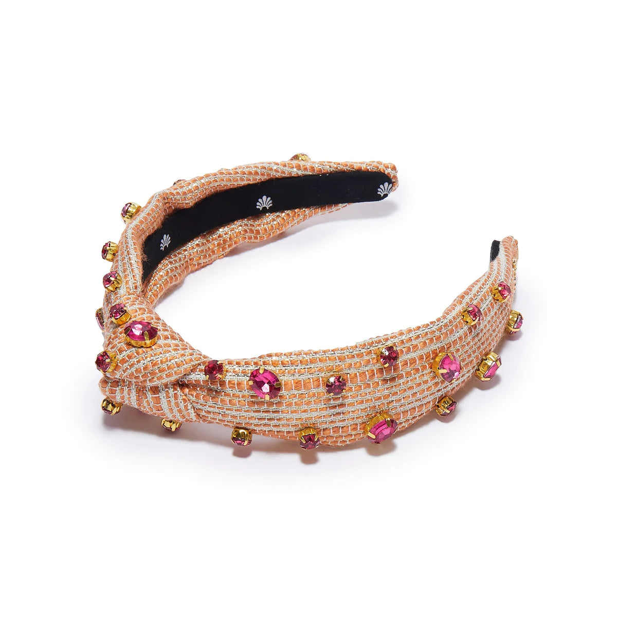 Soft Coral Kids Tweed Oval Crystal Knotted Headband